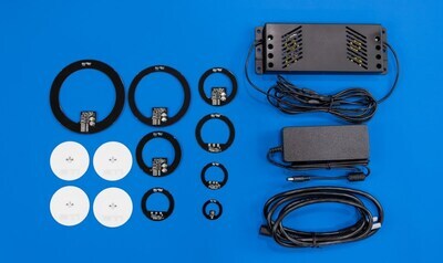 An Eval Kit designed for R&D teams to explore Magnetic Resonance is now available. It includes a transmitter with a flexible wire loop that can be embedded into a surface to create a Wire-Free Power Zone, and receivers in different sizes/specs to integrate into devices to enable them to receive power wirelessly. The technology has received FCC & CE certification.